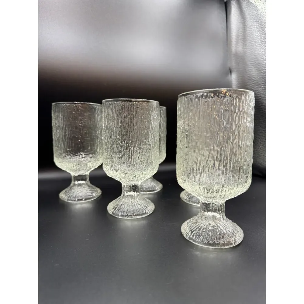 VTG Bark-Textured Indiana Clear Glass Goblets, Set of 6